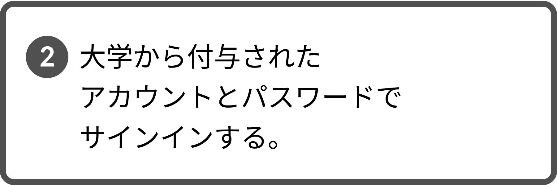 手順2。大学から付与されたアカウントとパスワードでサインインする。