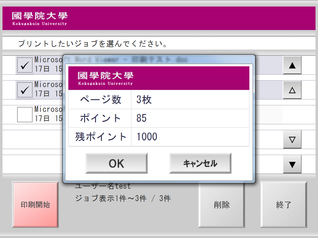 印刷物一覧と確認画面が表示されます。